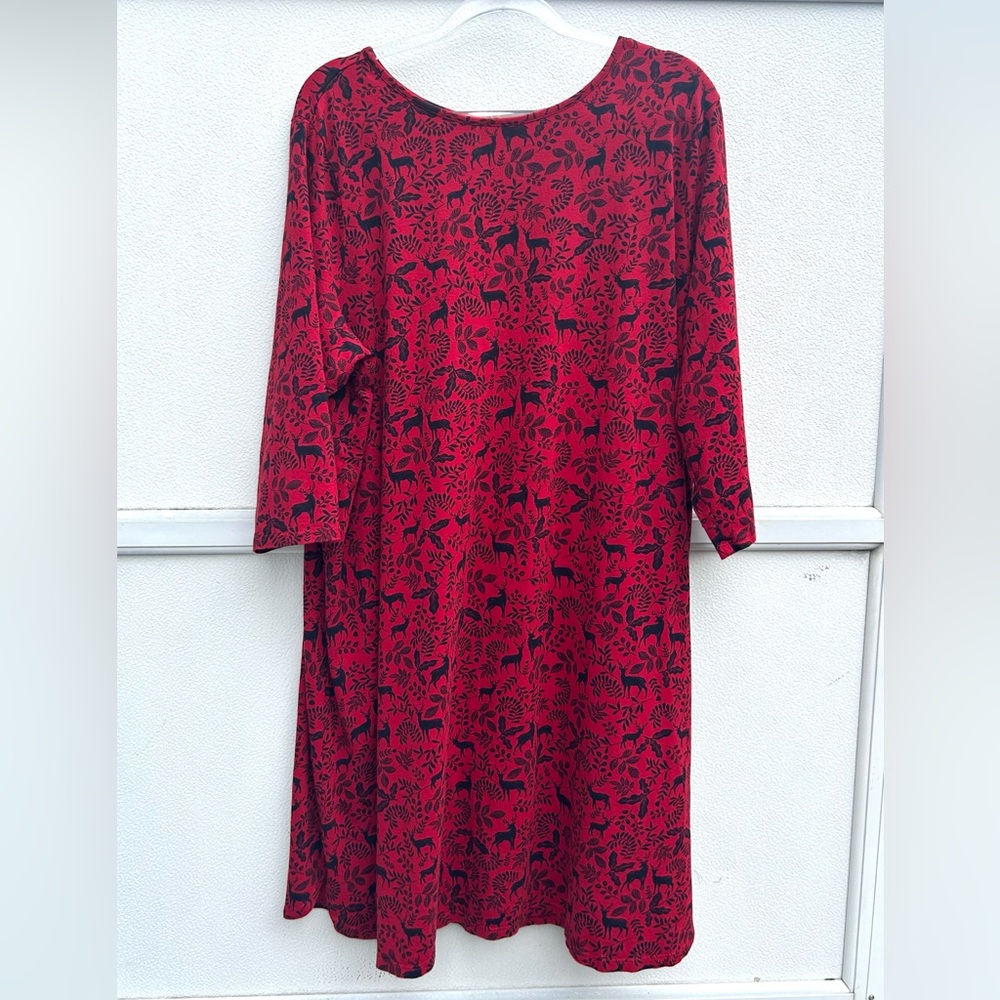 J Jill Sleep Shirt XL Reindeer Red/ Black Midi Cotton Modal Ultra Soft Lounge - Picture 10 of 10